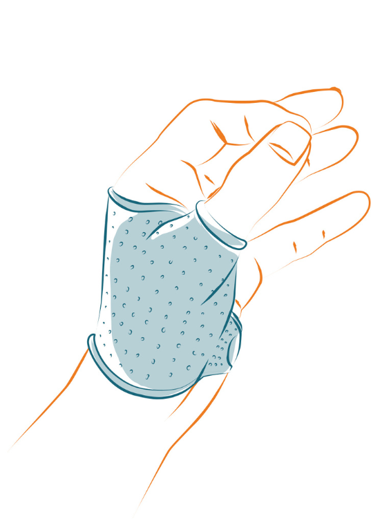 Schema_Traitement_Orthese Gant de protection pour la main sur fond blanc