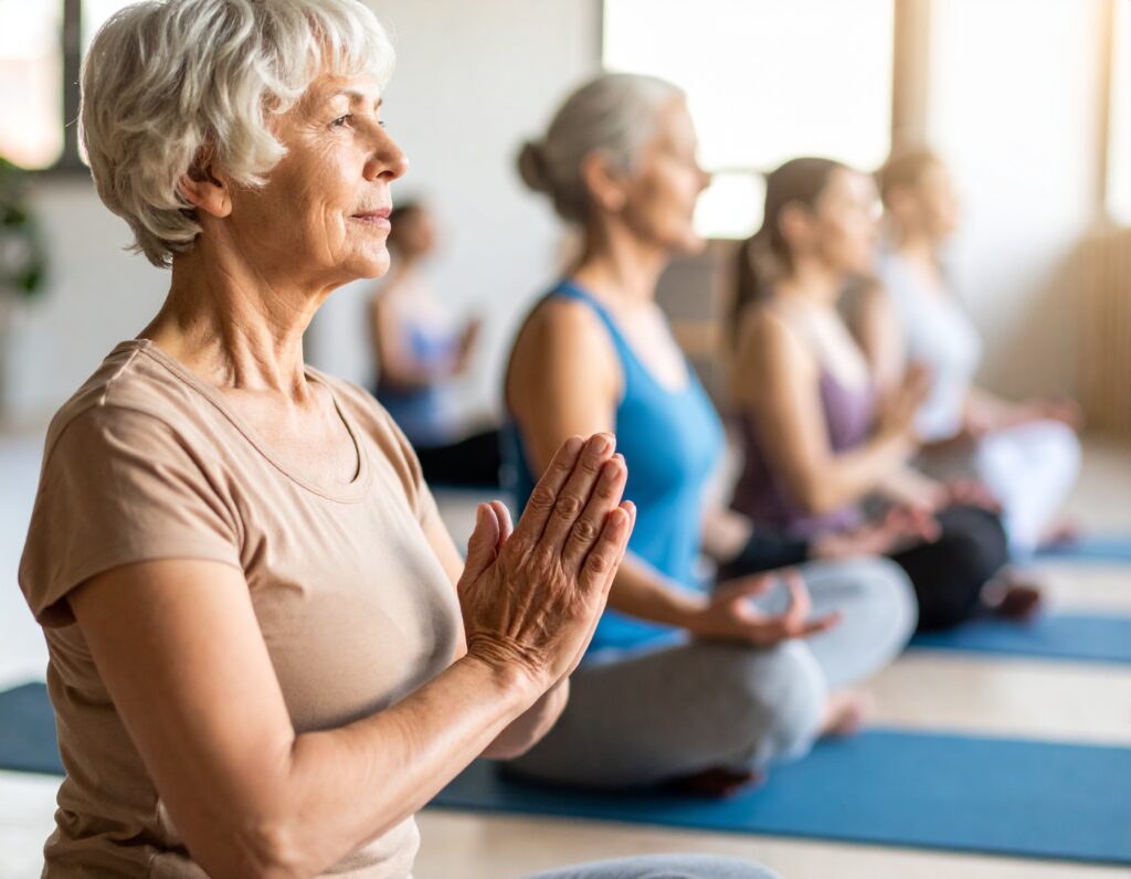 Activite Femmes pratiquant le yoga en groupe.