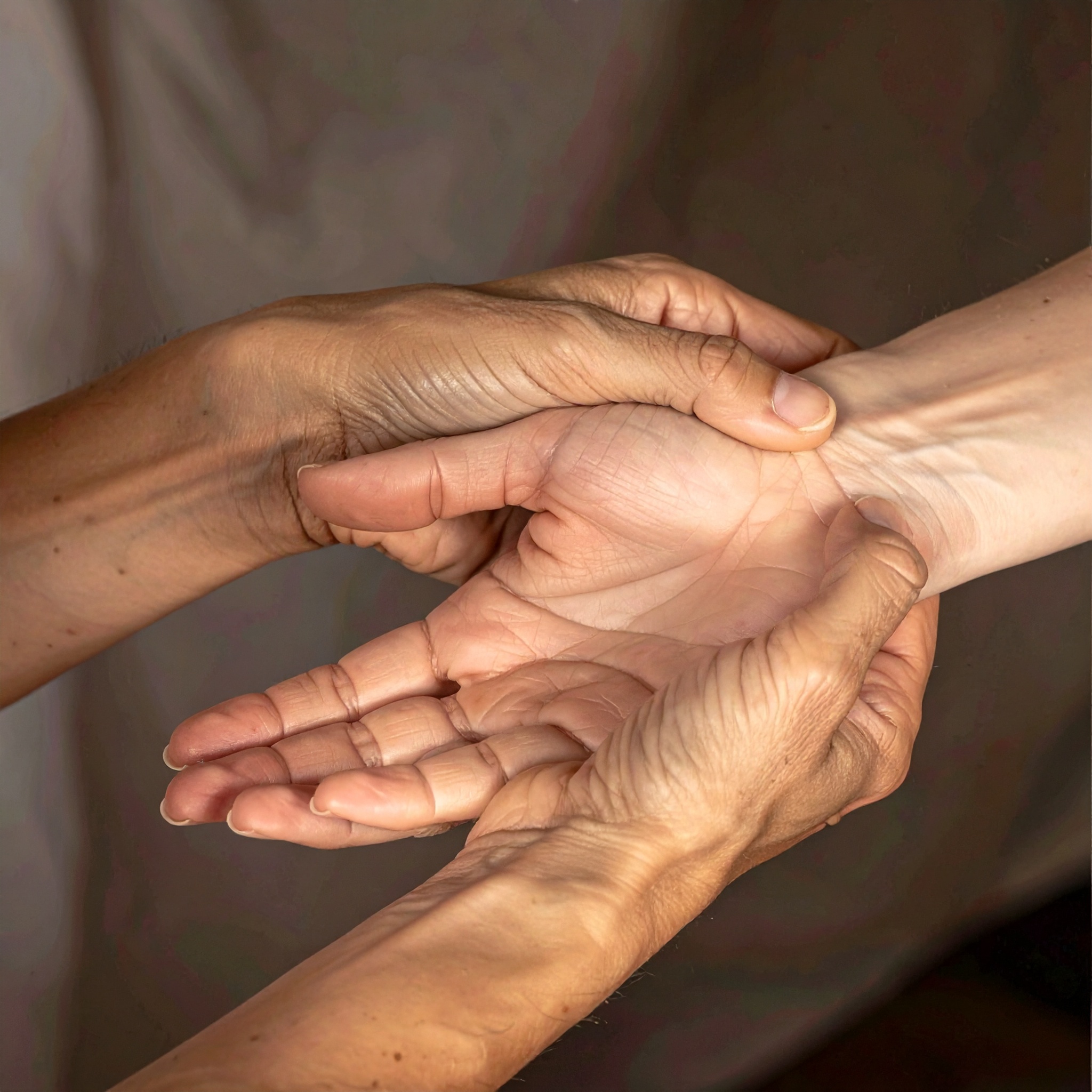 Osthéopathe de la main Deux mains s'entrelacent avec tendresse.