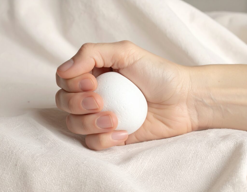 Main tenant une boule blanche sur tissu 292920 Main tenant une boule blanche sur tissu
