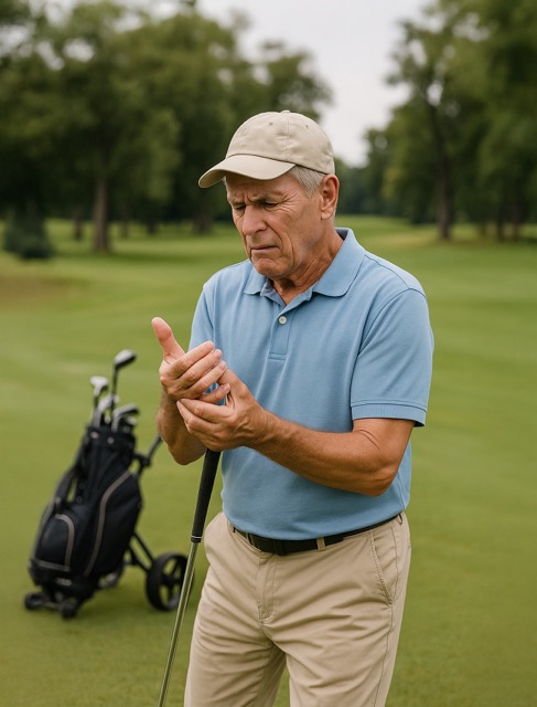 Homme âgé sur un terrain de golf.
