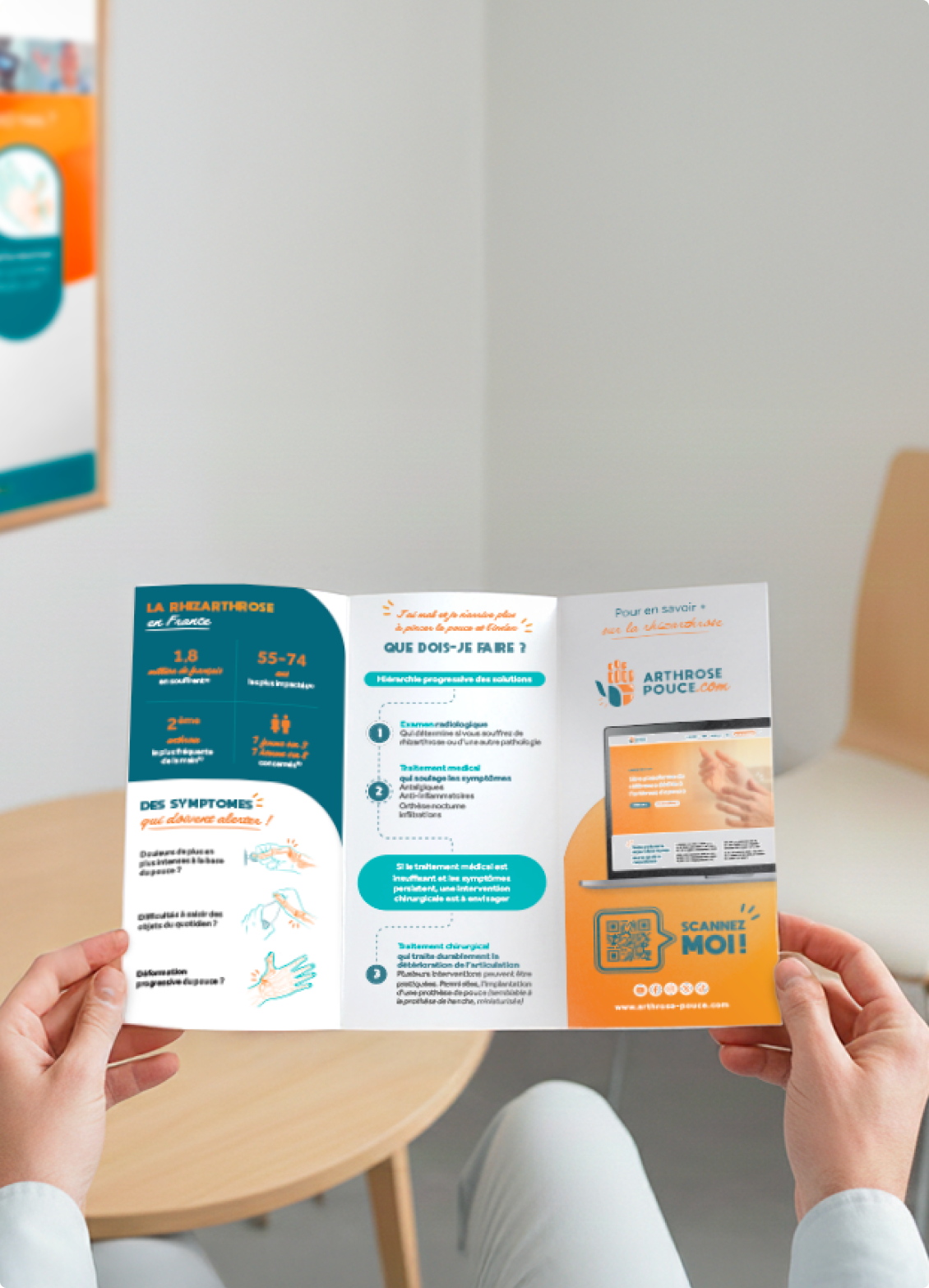 Brochure informative sur l'arthrose et ses symptômes.
