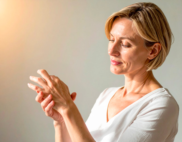 Prévenir—Moyenne-OK Femme appliquant de la crème sur ses mains