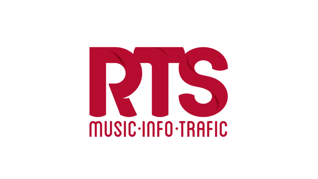 Logo rouge de RTS sur fond blanc